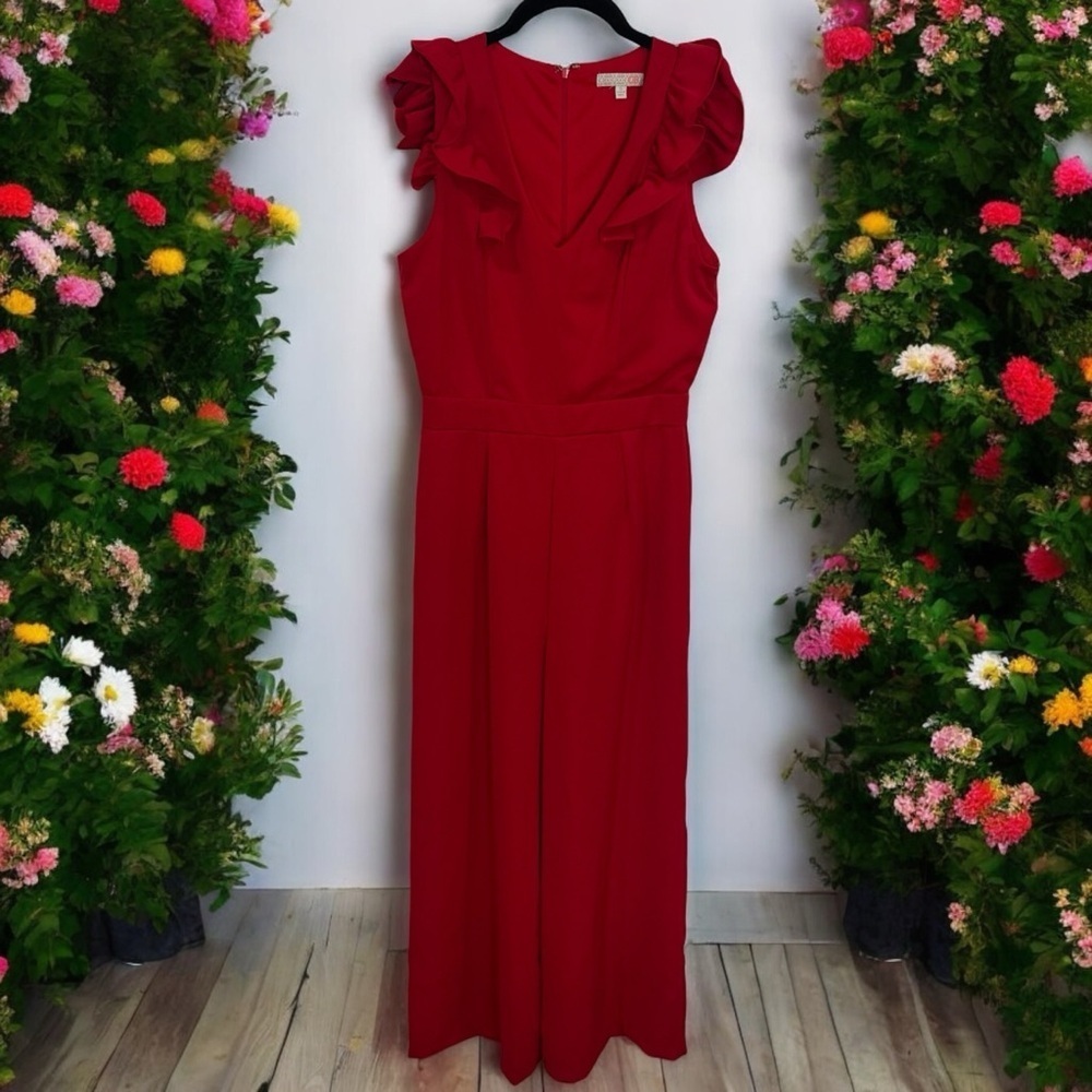 NEW Gianni Bini Red Ruffle Sleeve V-Neck Jumpsuit Women’s Size S